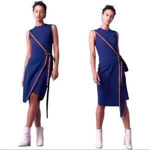 Diane Von Furstenberg DVF Lindsey Faux Wrap Satin Trimmed Shift Midi Dress